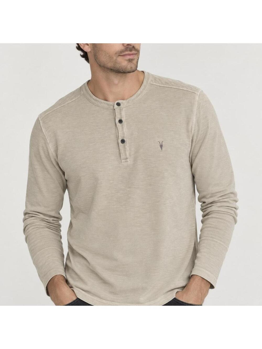 AllSaints Men's Beige Long Sleeve Henley Shirt Size XL